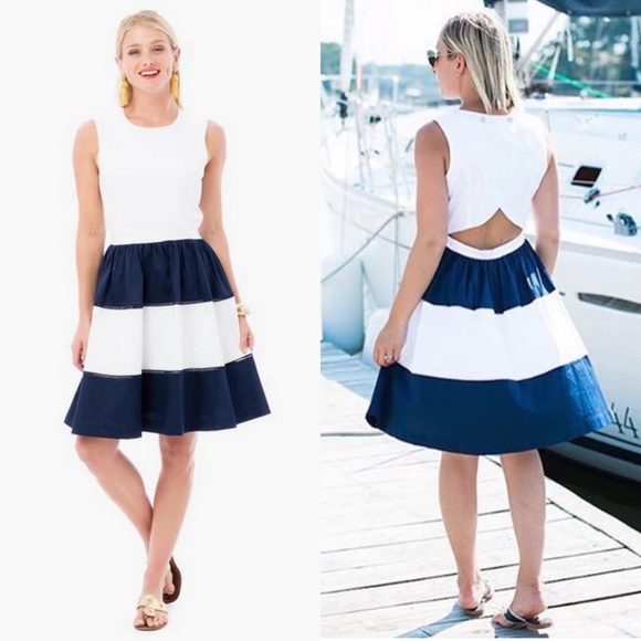 Elizabeth McKay Dresses & Skirts - Elizabeth McKay Navy and White Open Back Dress